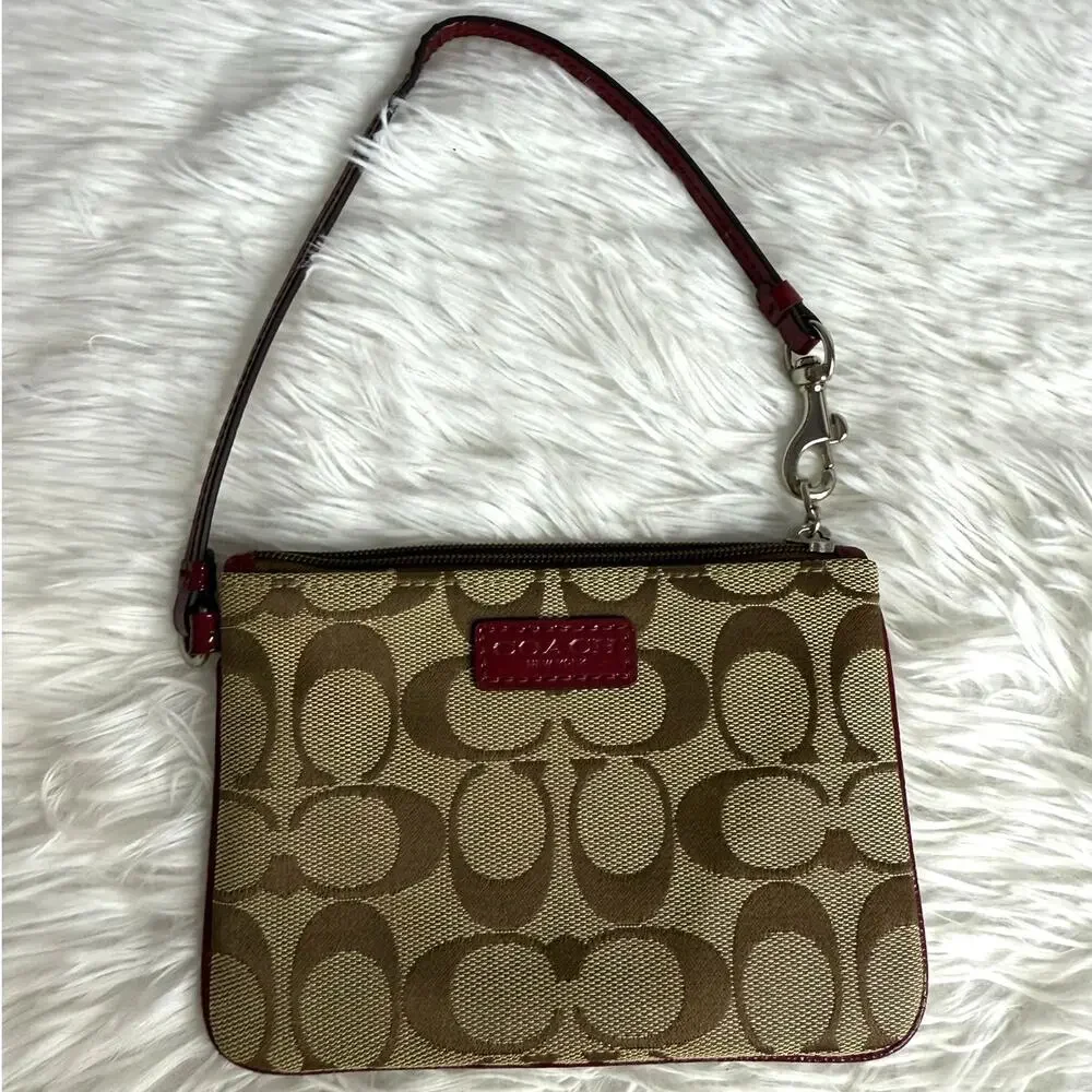 COACH Brown Red Canvas Wristlet